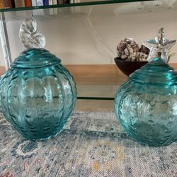 2 Glass coastal Jars
