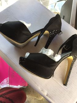 Peep toe rhinestone heels