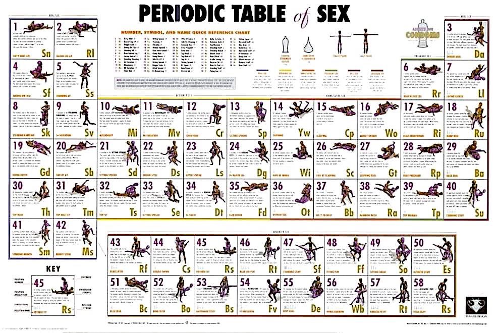PERIODIC TABLE OF SEX POSTER - 58 Illustrated Positions - 24x36”- NEW!