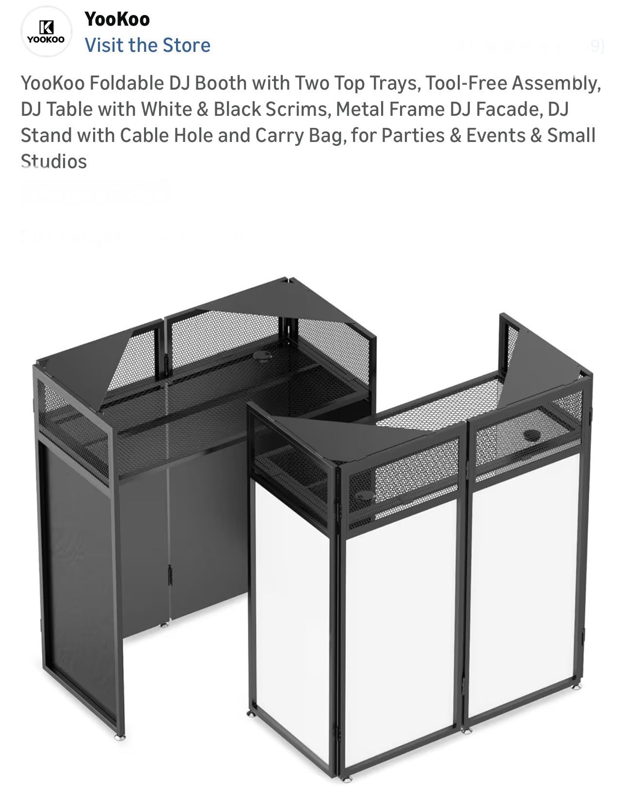 $115 Brand New YooKoo Foldable DJ Booth with Two Top Trays, Tool-Free Assembly, DJ Table with White & Black Scrims, Metal Frame DJ Facade, DJ Stand wi