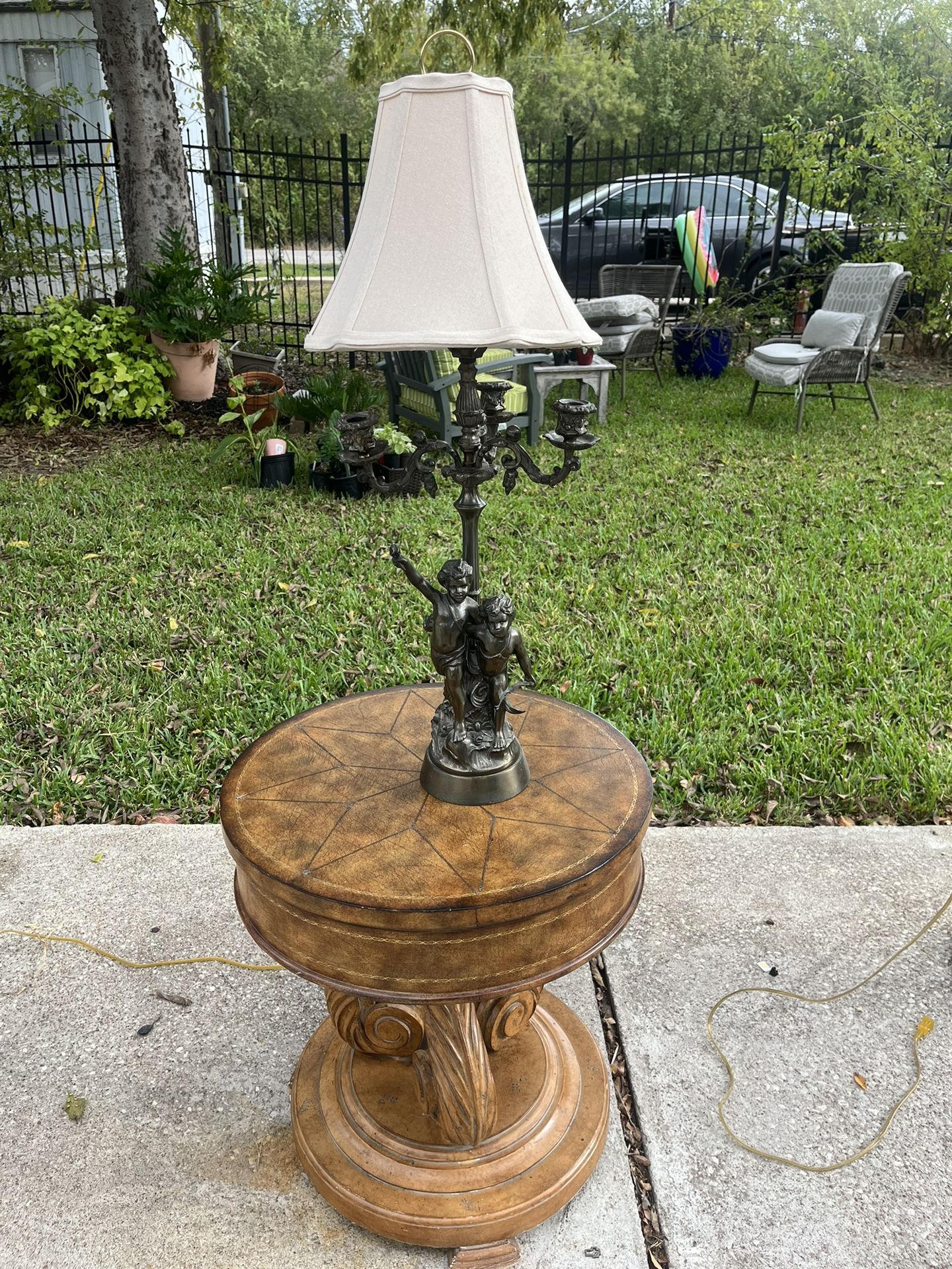 Antique Bronze Lamp N Sofa Table