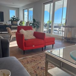 CB2 Orange Chair With Ottoman 