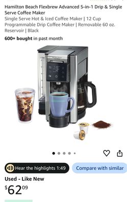 Hamilton Beach Flexbrew Advanced 5-in-1 Drip & Single Serve Coffee Maker Single Serve Hot & Iced Coffee Maker | 12 Cup Programmable Drip Coffee Maker