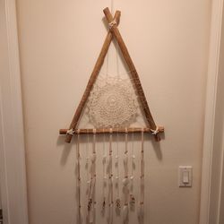 Handcrafted Triangle Driftwood & Crochet Lace Dreamcatcher