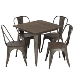 Metal Kitchen Table Set 5 Pcs Dining Table Chairs Home Restaurant Wood Top Table Metal Dining Chairs