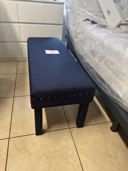 Navy Blue Upholstered Bench with Nailhead Trim