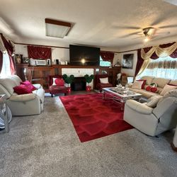 Cream, Leather Living Room Set