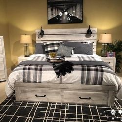 New 🐍$10 Down Payment Finance ✳️Cambeck King Panel Bed with 2 Storage Drawers 