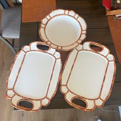 Bamboo-Trim Ceramic Tommy Bahama Serving Trays and Bowl Set