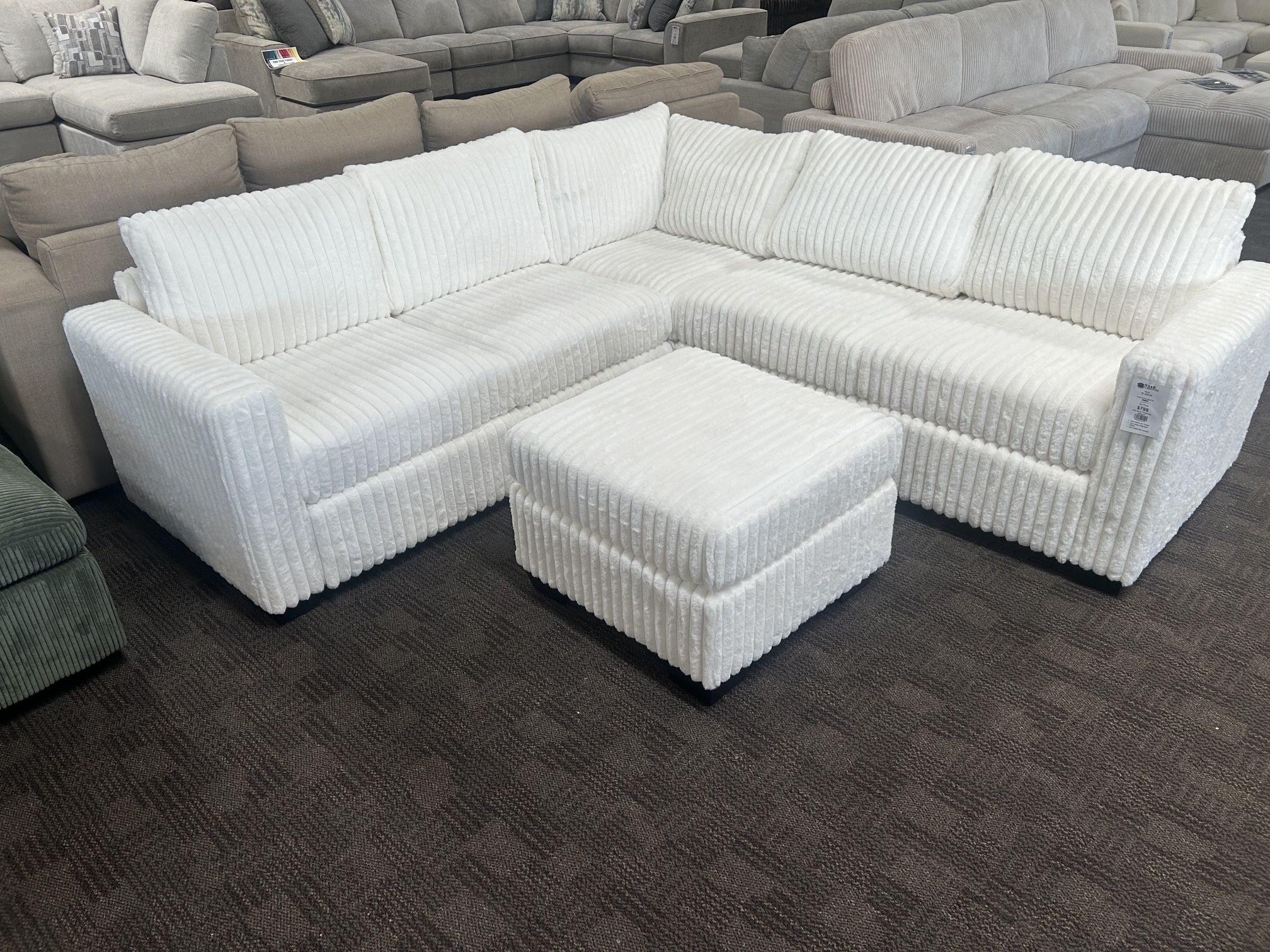 White Cream Sectional And Ottoman