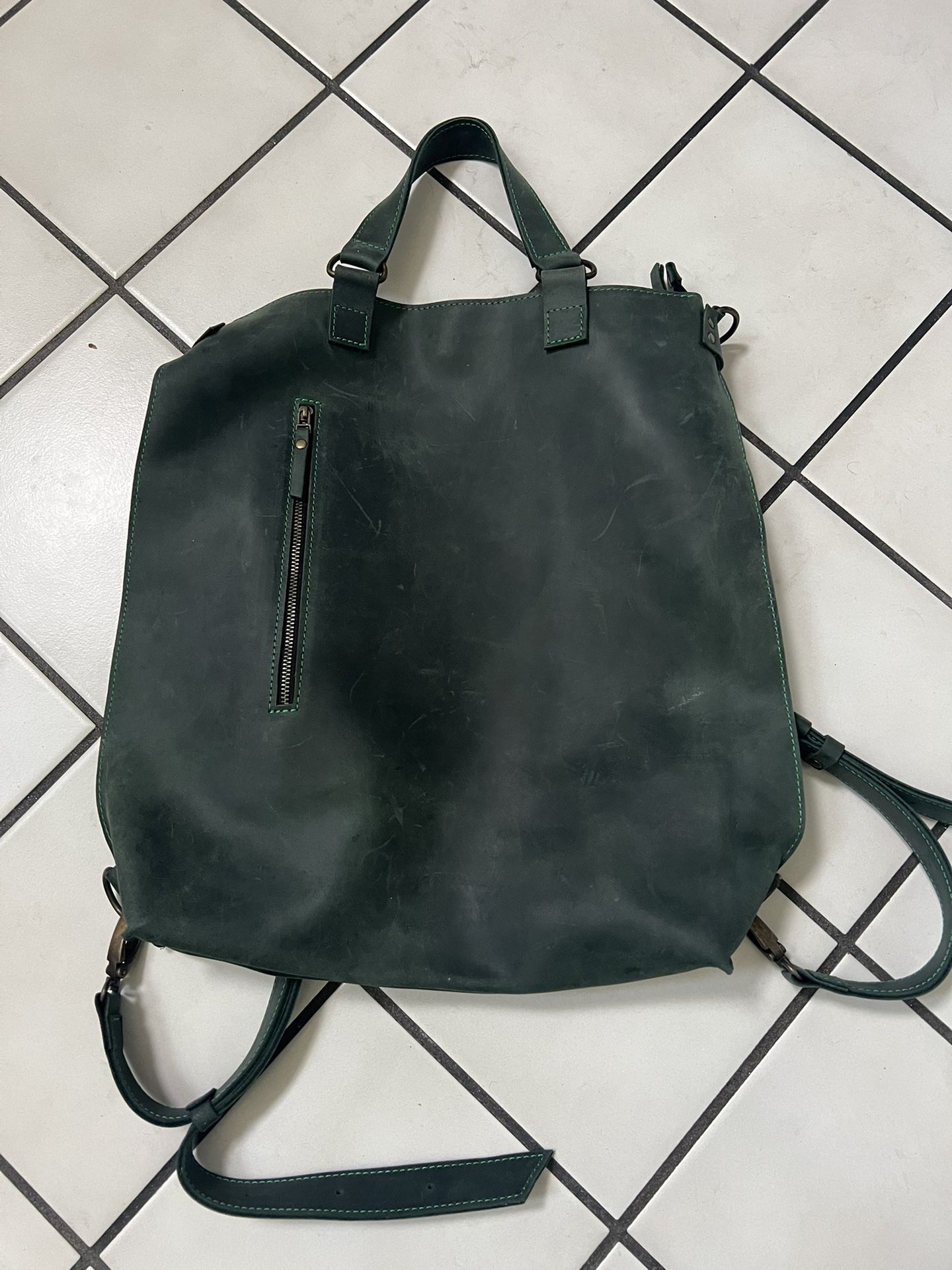 Leather Green Convertible Backpack Purse