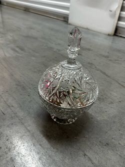 Vintage Cut Glass Candy Dish with Lid and Raw Gemstones