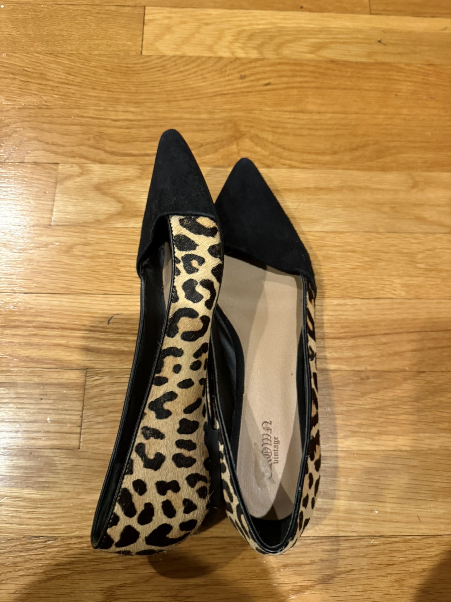 Black And Leopard Print Pointed Flats