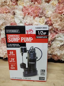 Everbilt
1/2 HP Aluminum Submersible Sump Pump Vertical Switch