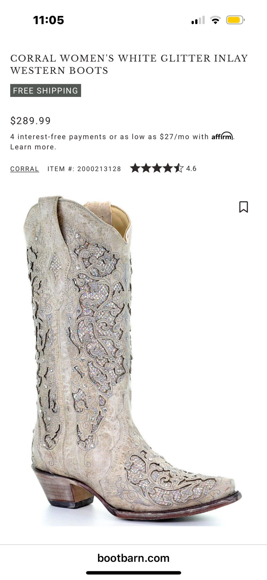 CORRAL WOMEN'S WHITE GLITTER INLAY WESTERN BOOTS