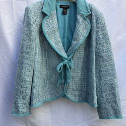 Lane Bryant Blazer Size 22 turquoise blue scarf/tie belt