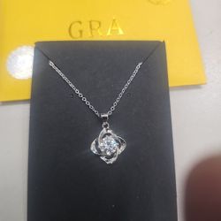 Sterling Silver Necklace Adjustable Size With Moisonite 