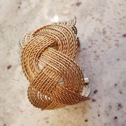 Brushed Gold Tone Wide Braided Cuff Bracelet