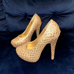 Gold Tone Fabric Heels 