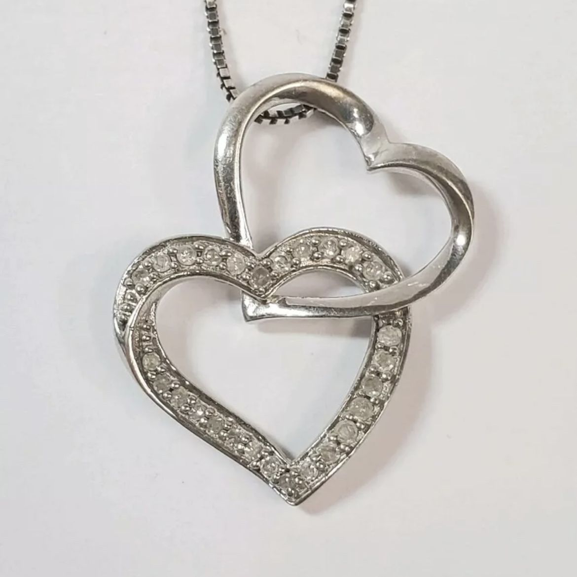 Diamond Double Heart Pendant Necklace (1/4 ct. t.w.) in Sterling Silver