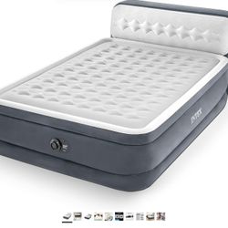 Intex Headboard 18" Queen Dura-Beam Deluxe Raised Air Bed Mattress with Built-in Pump