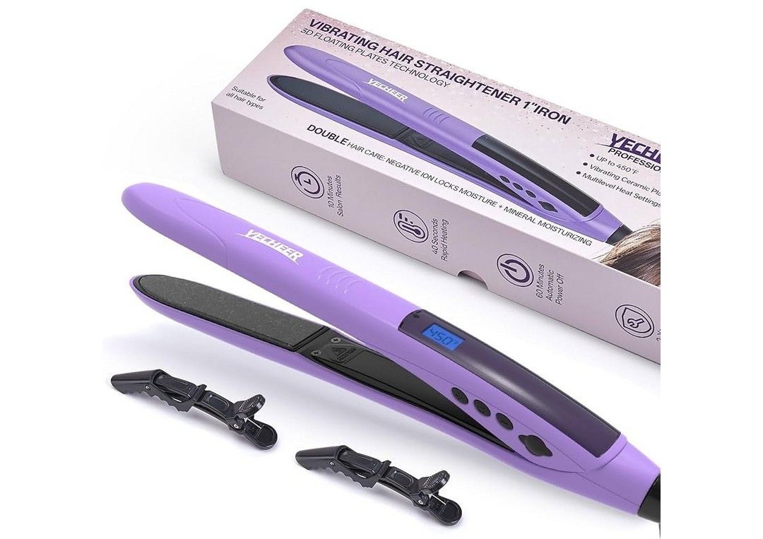 3D Floating Hair Straightener for Women, 1" Flat Iron with Vibrating Ceramic Plate - Ionic Technology & Volcanic Mineral for Moisturzing, Straightener