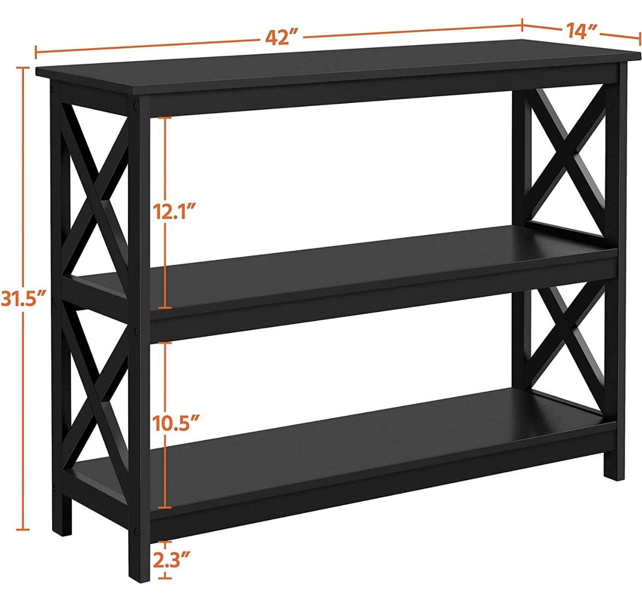 3-Tier Console Table with Storage Shelves, Entryway Table Sofa Side Narrow Long Table Bookshelf for Hallway Living Room, Accent Furniture, Black 61104