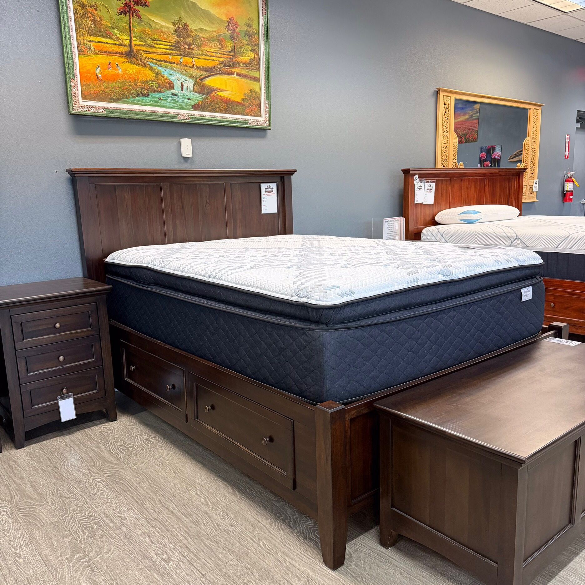 Solid Wood Espresso Bed Frame With Storage - New Traditions