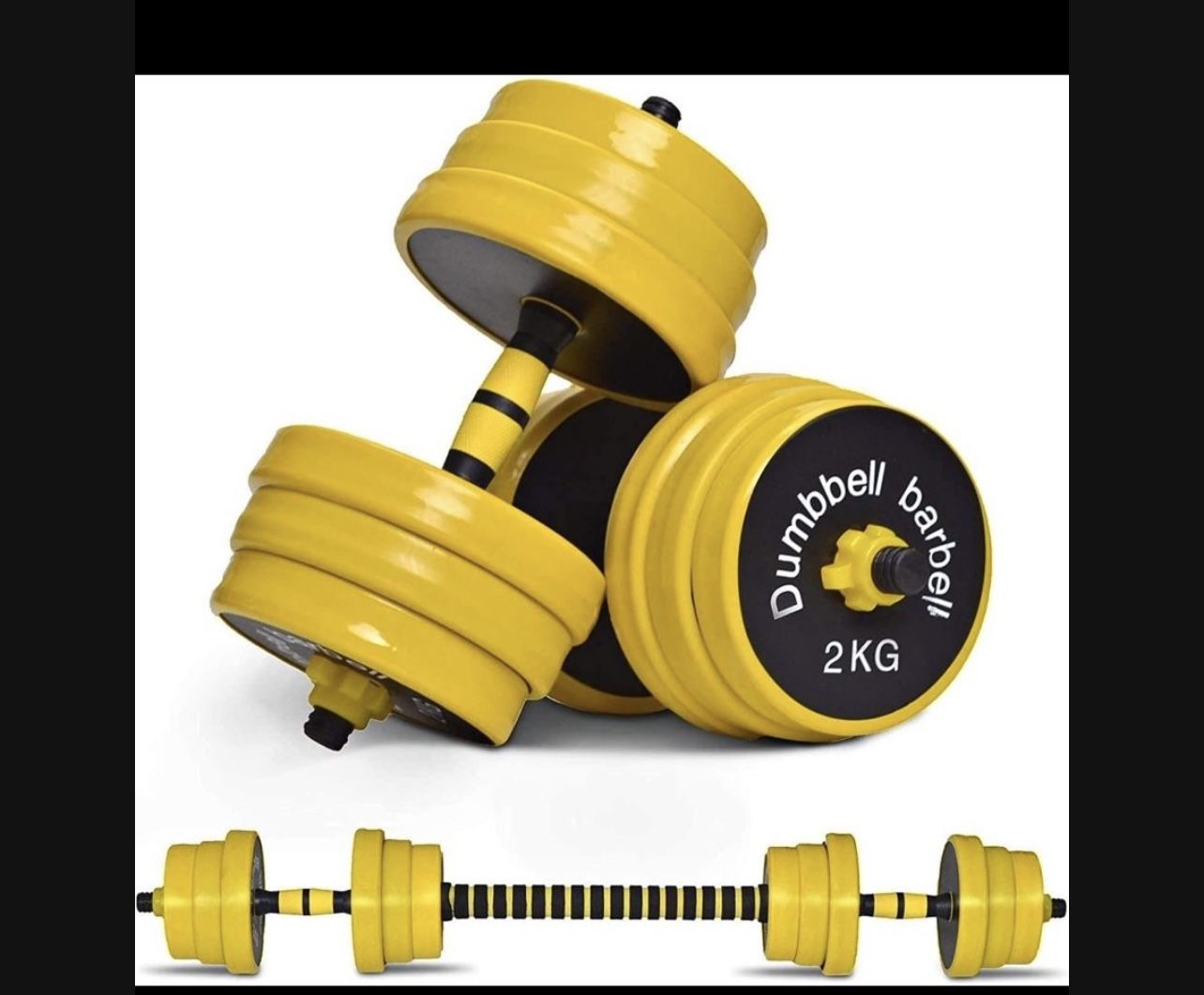 66 pounds dumbbells 33 pounds each they come with an extra bar so you can connect them and work out for your chest