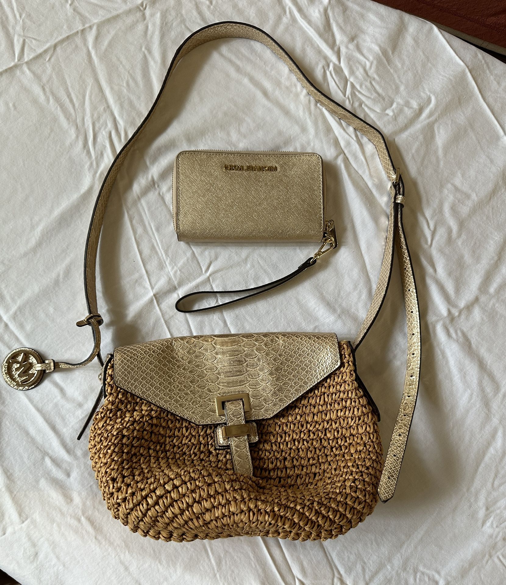 Michael Kor’s Metallic Gold Handbag And Matching Wallet