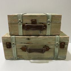 Vintage Wooden Storage Boxes Set 2 Shabby Chic Distressed Blue Cottage Decor