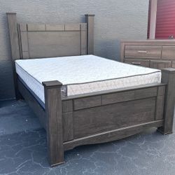 QUEEN SIZE BEDROOM SET W BED MATTRESS NIGHTSTAND & DRESSER BY ASHLEY FURNITURE - delivery is negotiable