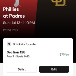Padres Ticket 5 Seat LF Home run Area