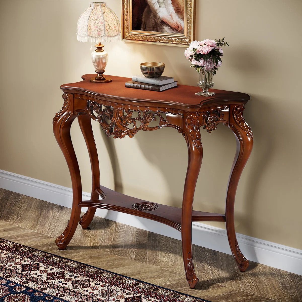 vintage 37.6" C-onsole T-able, Elegant Two- T-ier E-ntryway Hallway T-able