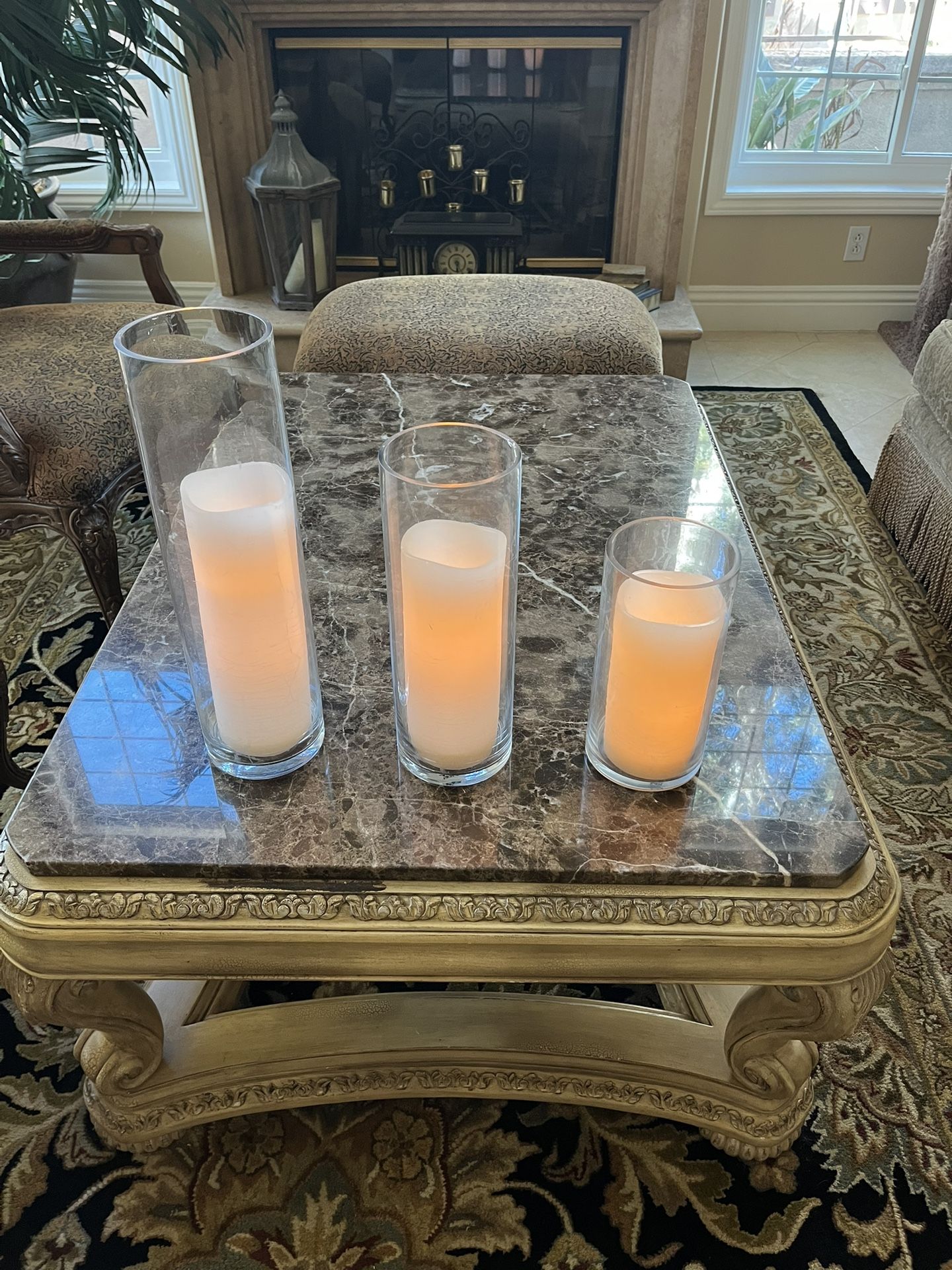 5 Sets Of 3 Large Pillar Candle Holders And Battery Powered Candles