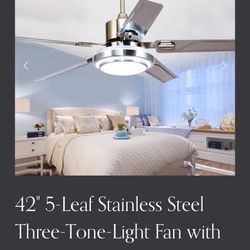 NEW IN BOX! 42" 5-Leaf Stainless Steel Three-Tone-Light Fan with Light