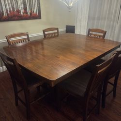Counter Height Walnut Color Table Seats 6, With Extendable Leaf
