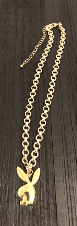 Designer Gold Tone Stainless Steel Necklace w/ Playboy Bunny Pendant