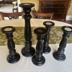 5 Black Candle Stick Holders 