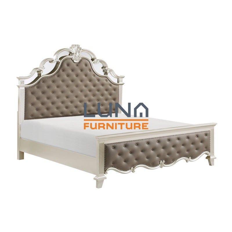 Ever Champagne King Mirrored Upholstered Panel Bed