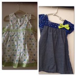 2T Green, Polka Dot & Chambray Heart Dress Bundle
