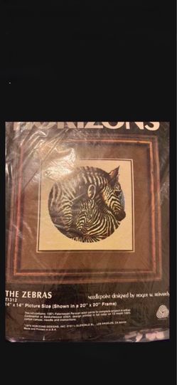 CA. ZEBRA & BABY. VINTAGE. NEEDLEPOINT. 1979