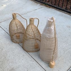3 Brand New Straw/wooden Lamps 