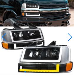 Pair Switchback LED Headlights 2003-2023 Checy Express GMC Savana van 1500 2500 headlamp