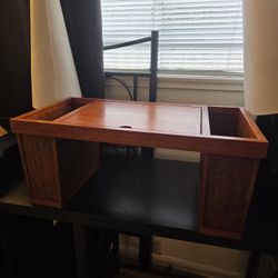 Vintage Rattan and Solid Wood Bed Tray w Magazine Storage and Lift Top