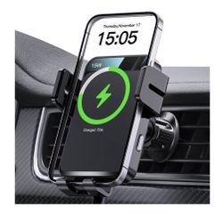 Wireless Car Charger, MOKPR Auto-Clamping Car Mount 15W/10W/7.5W Fast Charging Air Vent Car Phone Mount Compatible with iPhone 15/14/13/13 Pro/12 Pro 