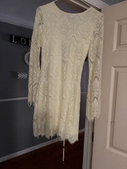 Cream Lace Long Sleeve Mini Dress