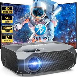 FUDONI Projector with WiFi and Bluetooth, Outdoor Portable 4K Support Projector HD 1080P Max 300" Display, Movie Video Portable Home Theater Projector