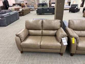 Edgemere Studio Montclair Leather Track Arm Loveseat - Taupe | Small Sofa | Two-Seat Couch
