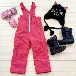 Snow Gear Bundle Of Girls Bib, Boots, Gloves & Hat Lot(4)